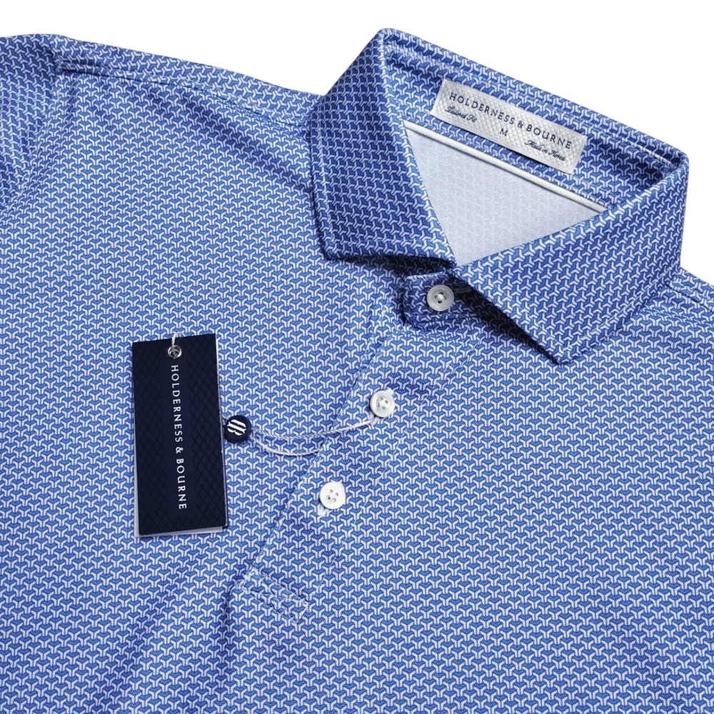 Holderness & Bourne The Phelps Polo Mens M Blue NWT Tailored Fit Geometric Print
